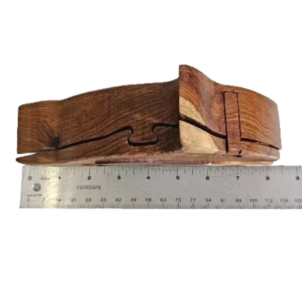 Wooden Dolphin Fish Intarsia Puzzle Secret Chamber Handcrafted Jewelry Brown Box